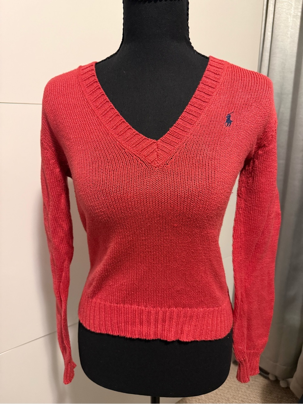 Polo by Ralph Lauren V-Neck Sweater in Coral Red
